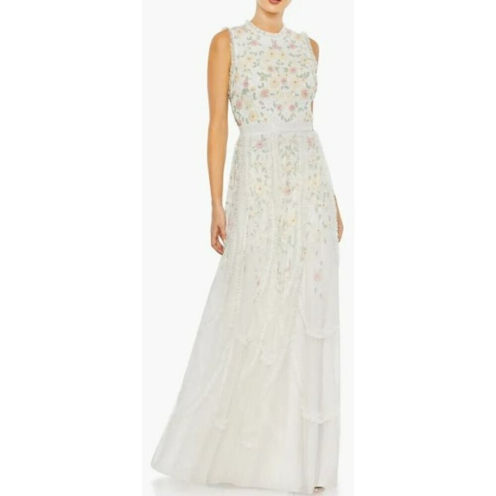 Mac Duggal Floral Embellished Sequins Beaded Formal Maxi Dress Sz 16 NWT